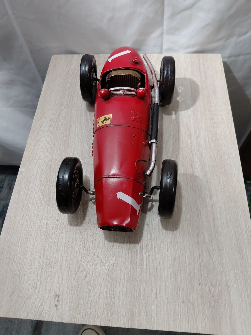 Ferrari Red Vintage-Style Race Car Toy with Black Wheels